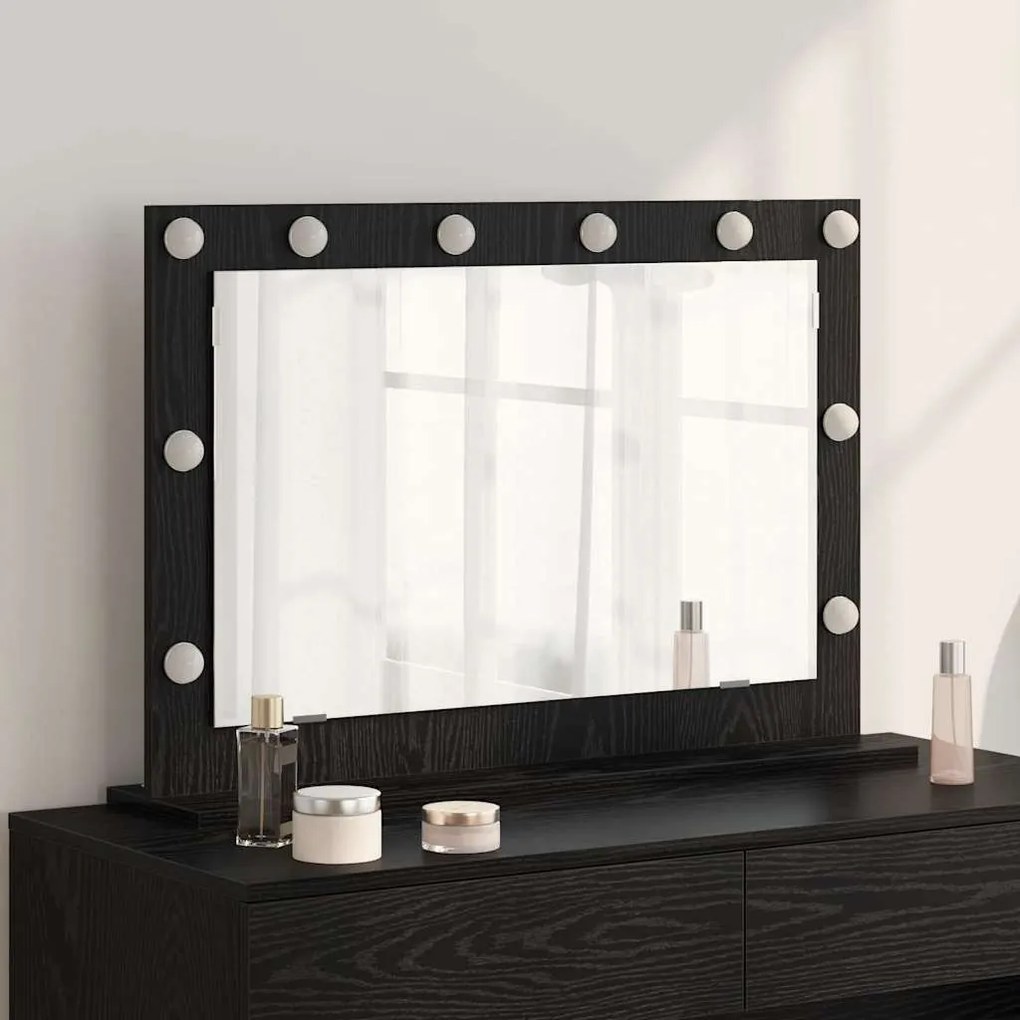 vidaXL Καθρέφτης Μακιγιάζ με LED Φώτα Μαύρη Δρυς 80x55x18 εκ
