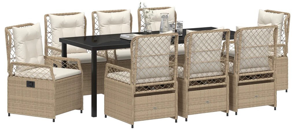 vidaXL Σετ Γευμάτων Κήπου 9 Τεμαχίων Μπεζ Poly Rattan