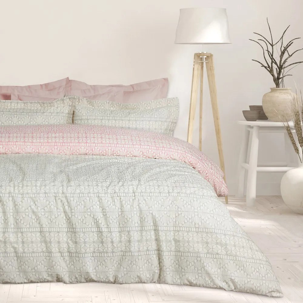 Σεντόνια Happy 9674 (Σετ 3τμχ) Grey-Pink Das Home Μονό 170x260cm 100% Βαμβάκι