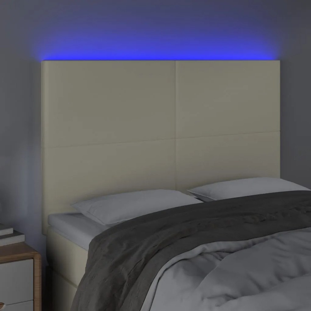vidaXL Κεφαλάρι Κρεβατιού LED Κρεμ 144x5x118/128 εκ. Συνθετ. Δέρμα