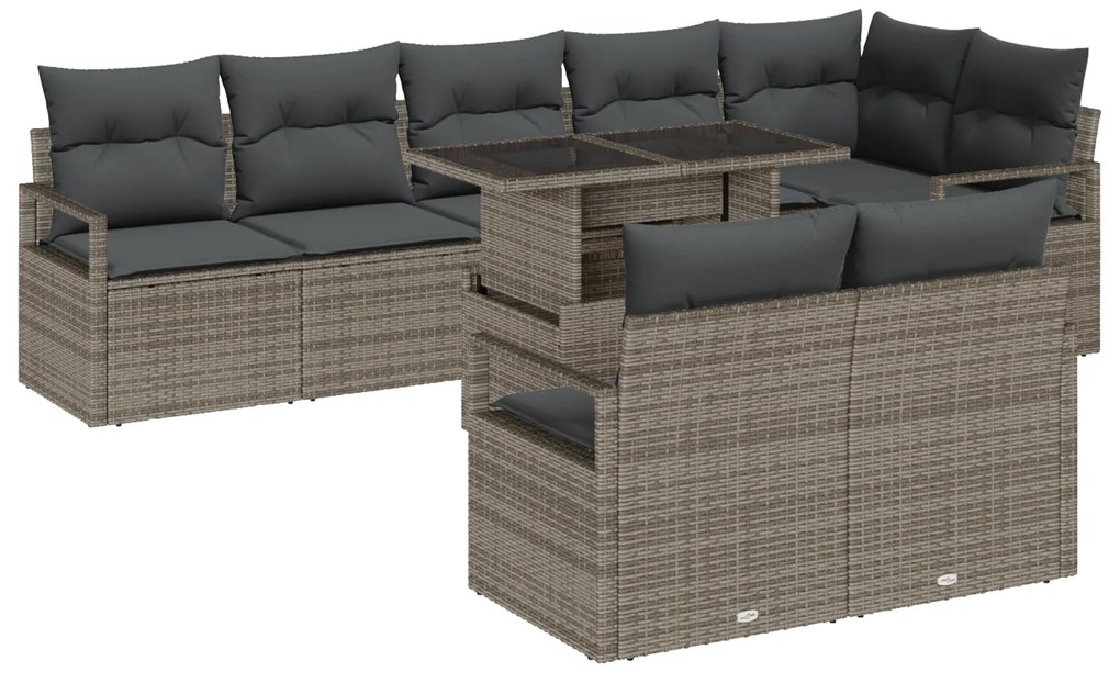 vidaXL Σετ κήπου 9 τεμαχίων με γκρι πολυ rattan