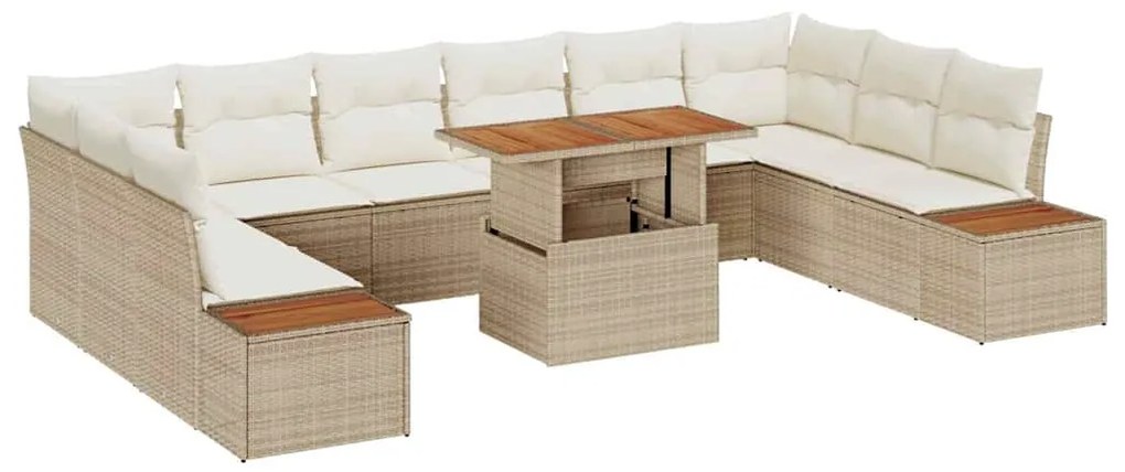 vidaXL Σετ Καναπέ Κήπου με αποθήκευση 11 pcs Μπεζ Πολυ ράταν