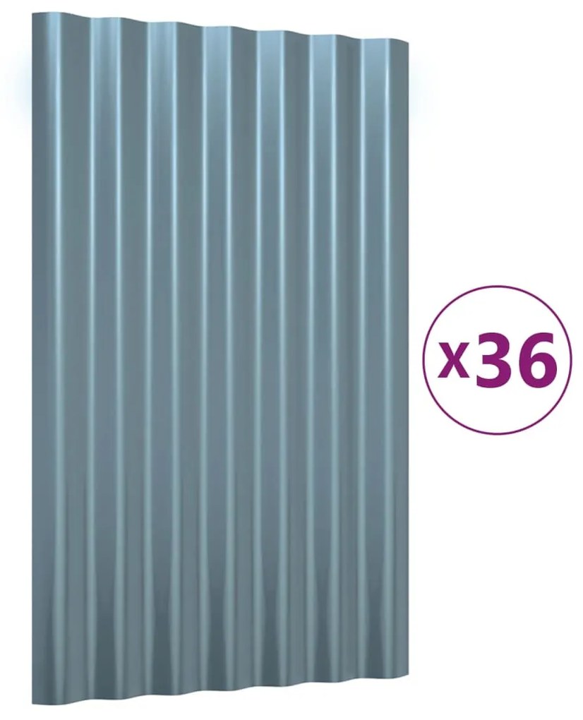 vidaXL Πάνελ Οροφής 36 τεμ. Γκρι 60 x 36 εκ. Ατσάλινα με Ηλεκτρ. Βαφή