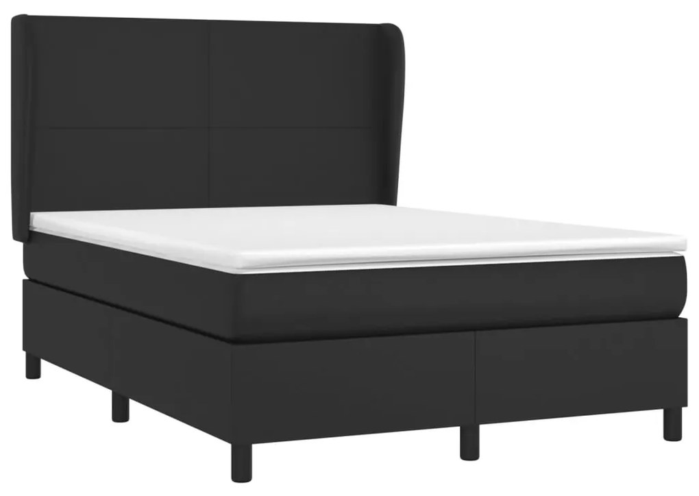 vidaXL Κρεβάτι Boxspring με Στρώμα Μαύρο 140x200εκ.από Συνθετικό Δέρμα