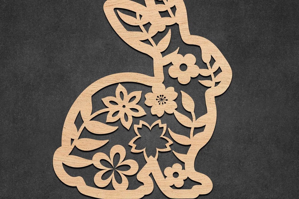 Σετ των 2 Intra απο ξύλο plywood  Χρώμα wenge 3mm-4mm πάχος - κοπής με λέιζερ Πασχαλινό Floral Bunny Δίασταση 15x15 cm INTRAFABR-125035180