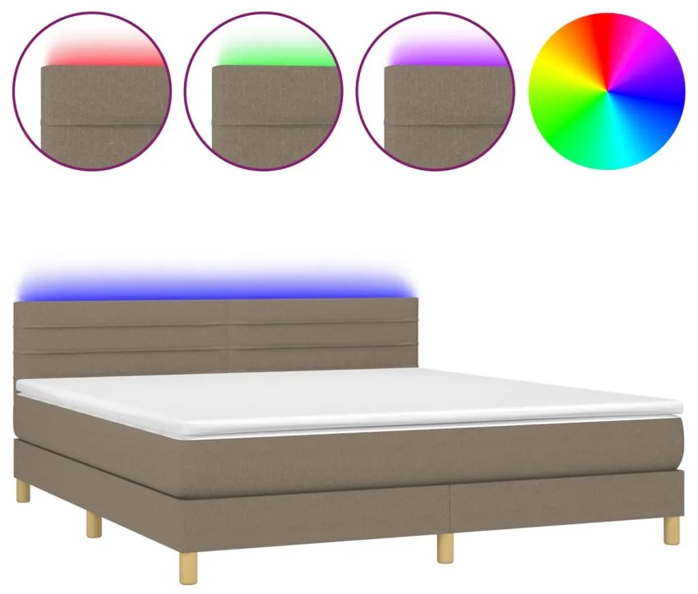 ΚΡΕΒΑΤΙ BOXSPRING ΜΕ ΣΤΡΩΜΑ &amp; LED TAUPE 180X200 ΕΚ. ΥΦΑΣΜΑΤΙΝΟ 3133817