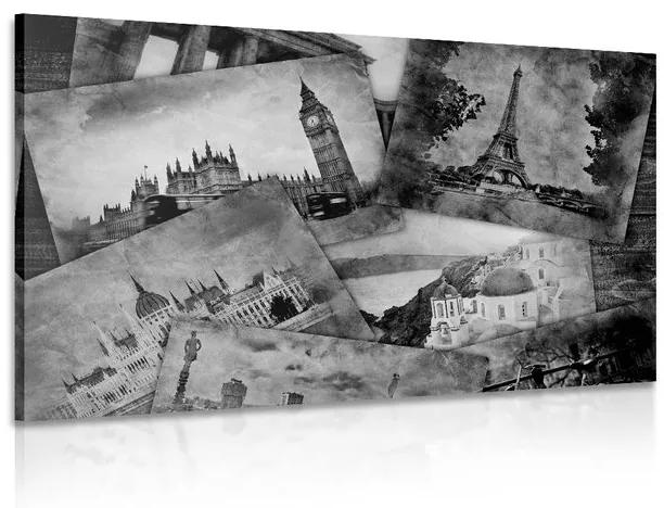 Εικόνα ασπρόμαυρες καρτ ποστάλ των πρωτευουσών του κόσμου - 60x40