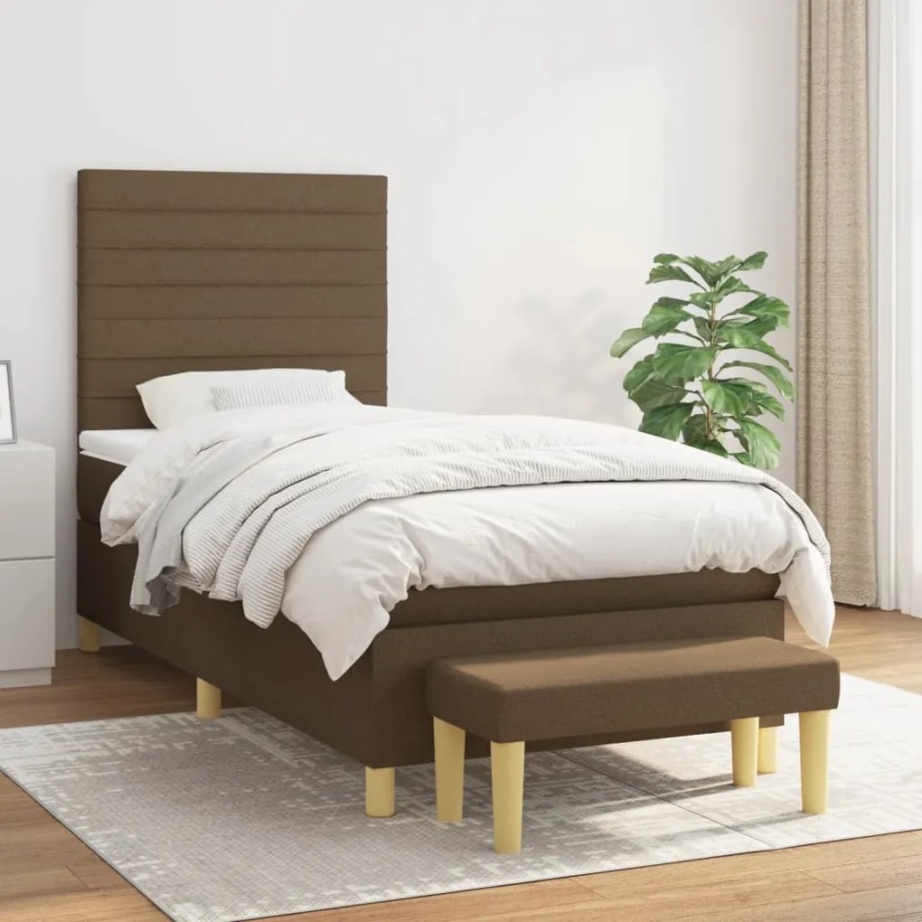 Κρεβάτι Boxspring με Στρώμα Σκούρο Καφέ 90x200 εκ. Υφασμάτινο - Καφέ