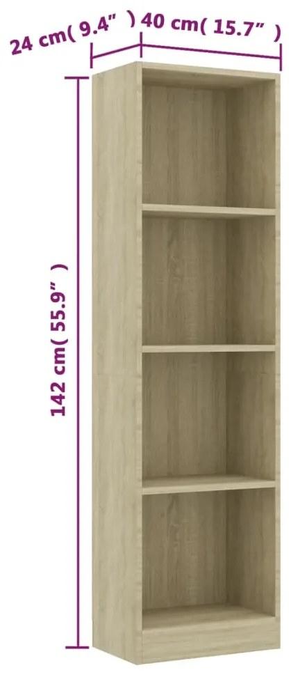 Βιβλιοθήκη με 4 Ράφια Sonoma Δρυς 40x24x142 εκ. Επεξ. Ξύλο 800840
