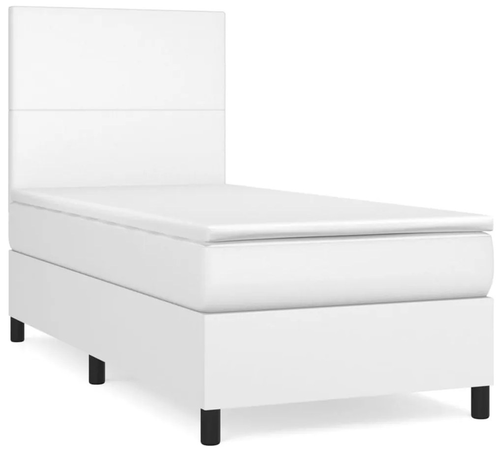 Κρεβάτι Boxspring με Στρώμα Λευκό 100x200εκ.από Συνθετικό Δέρμα - Λευκό