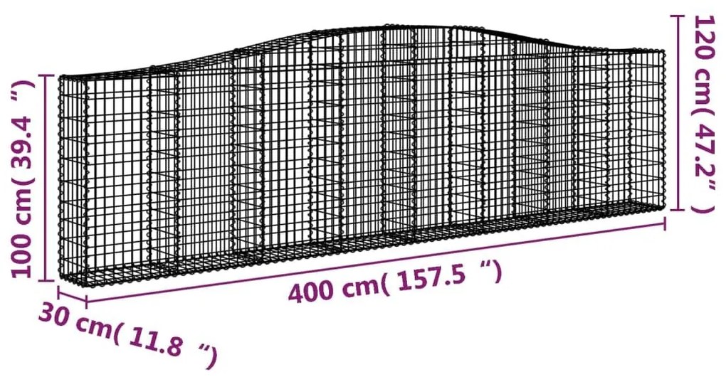 Συρματοκιβώτια Τοξωτά 6 τεμ. 400x30x100/120 εκ. Γαλβαν. Ατσάλι - Ασήμι