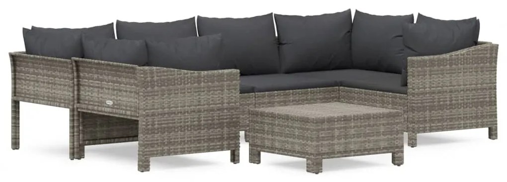 vidaXL Σαλόνι Κήπου 7 Τεμαχίων Γκρι από Συνθετικό Ρατάν με Μαξιλάρια