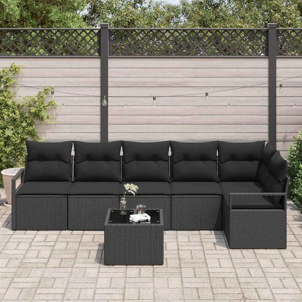 vidaXL Σετ Καναπέ Κήπου 7 pcs Μαύρο Πολυ rattan, βαμμένο ατσάλι