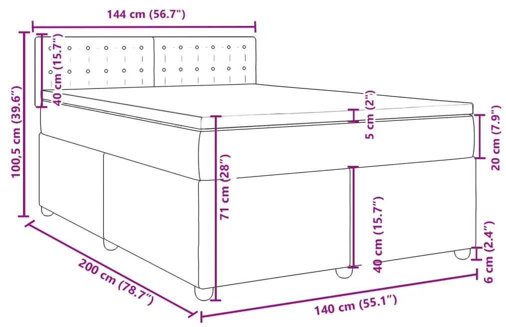 Κρεβάτι Boxspring με Στρώμα Κρεμ 140x200 εκ. Υφασμάτινο - Κρεμ