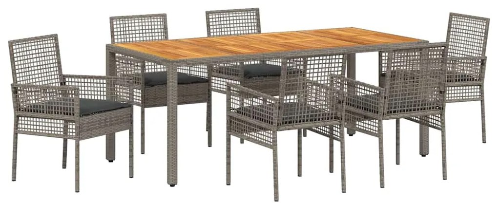 vidaXL Σέτ φαγητού για κήπο 7 pcs Γκρι Πολυ ράταν