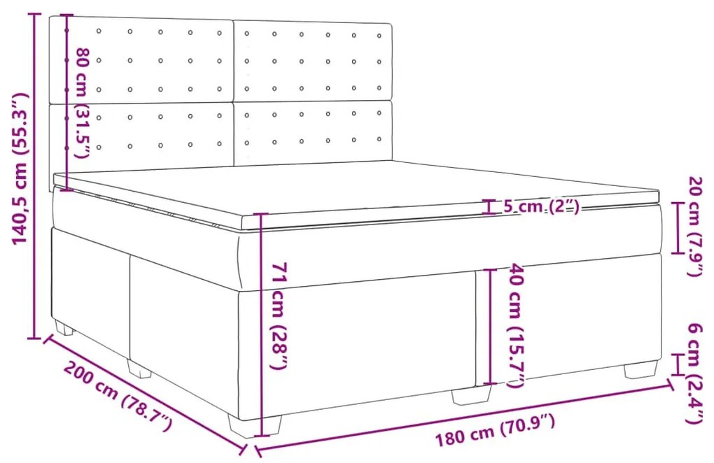 Κρεβάτι Boxspring με Στρώμα Σκούρο Γκρι 180x200 εκ. Βελούδινο - Γκρι