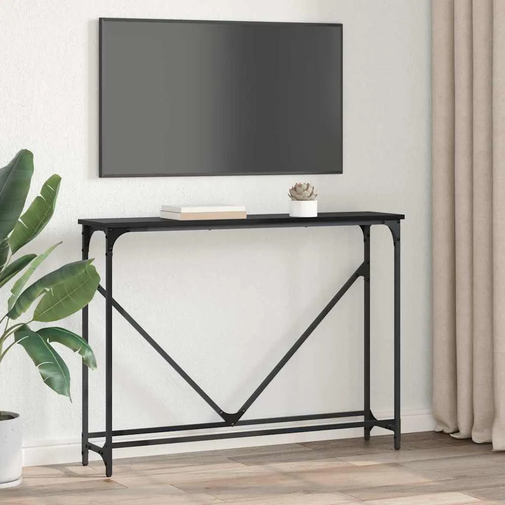 vidaXL Τραπέζι κονσόλας Μαύρη Οξυά 102 x 23 x 75 εκ Επεξεργασμένο ξύλο