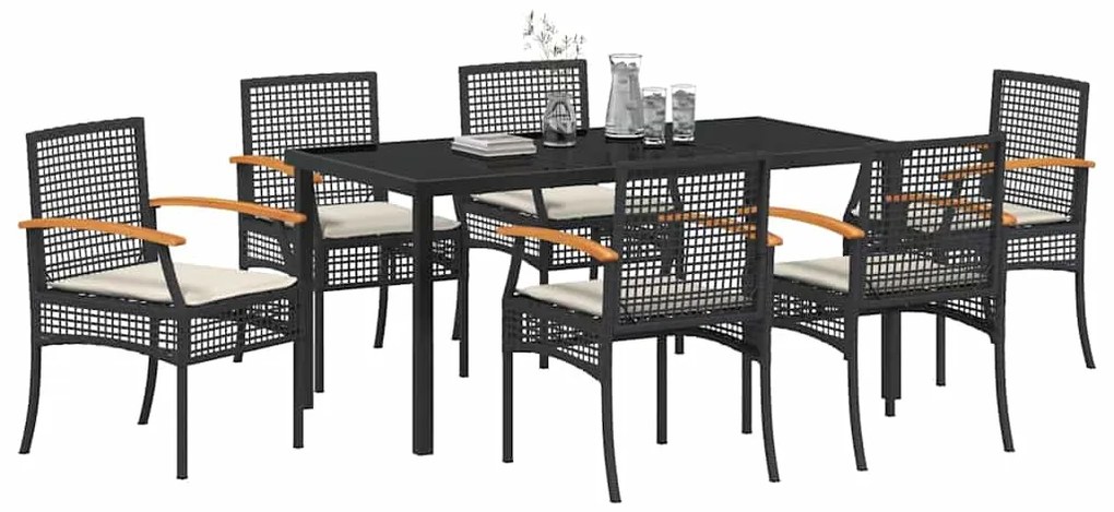 vidaXL Σέτ φαγητού για κήπο 7 pcs Μαύρο συνθετικό ρατάν