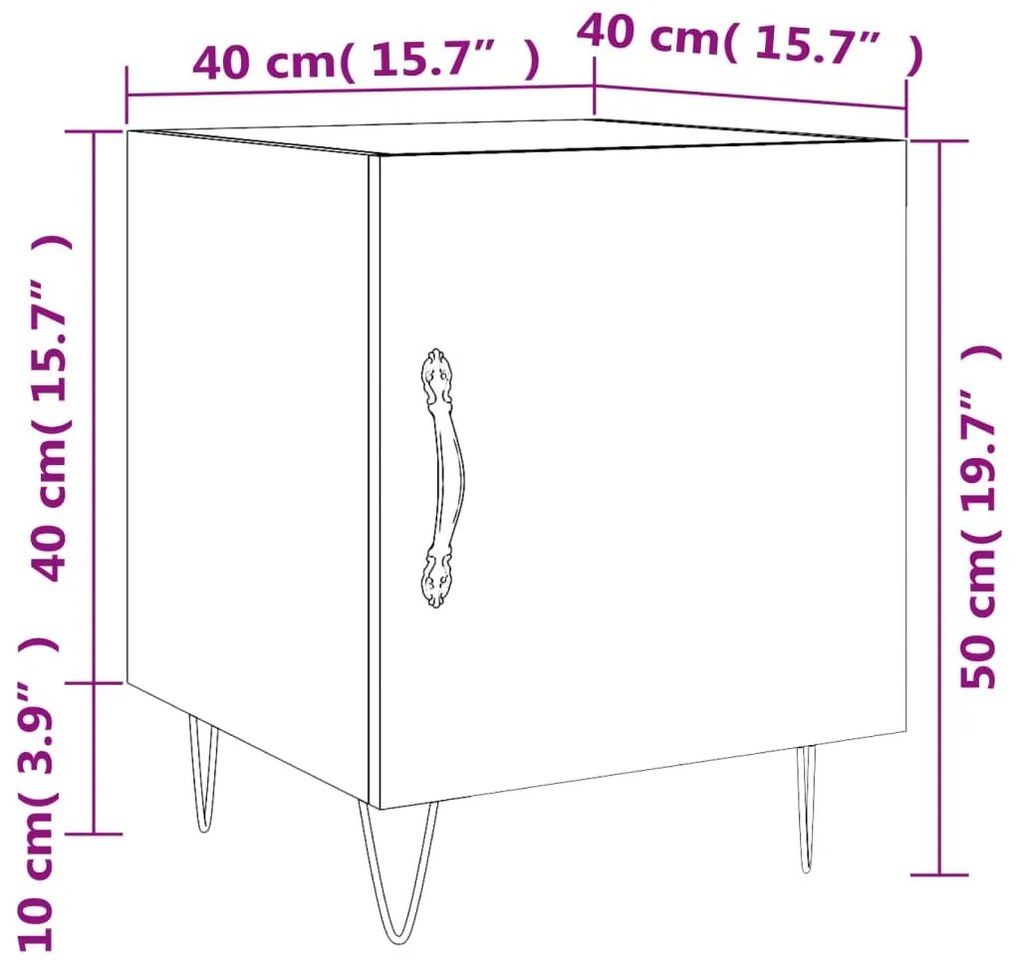 Κομοδίνο Καφέ Δρυς 40 x 40 x 50 εκ. από Επεξεργασμένο Ξύλο - Καφέ