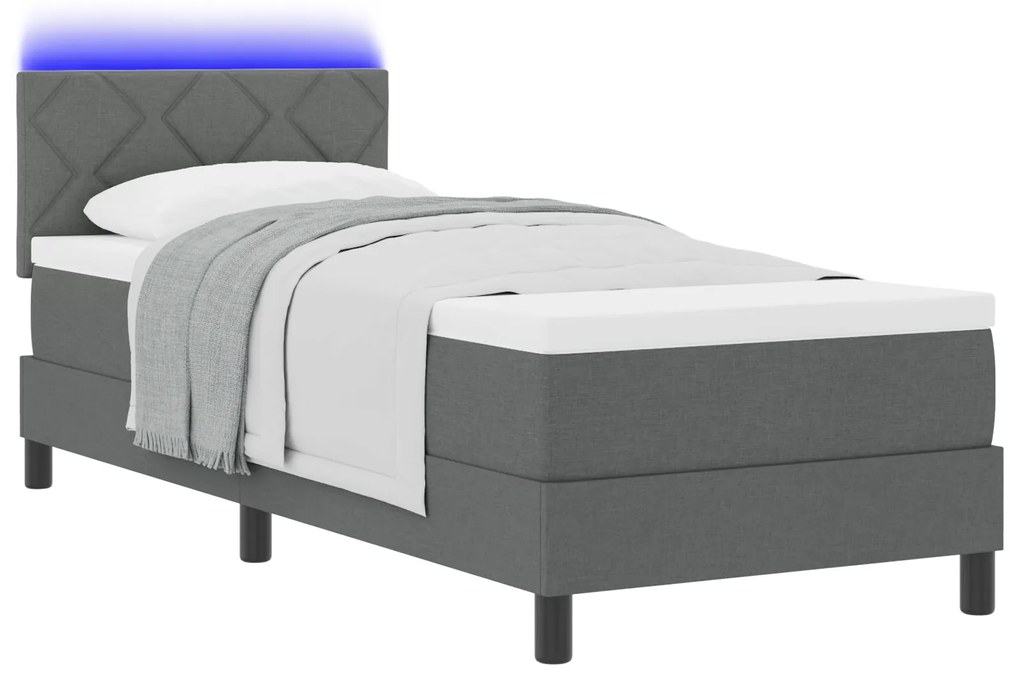 vidaXL Κρεβάτι Μπαορέ με Στρώμα & LED Σκούρο Γκρι 80x200 εκ. Ύφασμα
