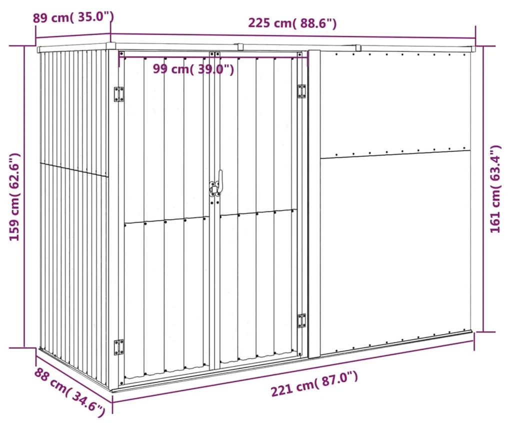 ΑΠΟΘΗΚΗ ΕΡΓΑΛΕΙΩΝ ΚΗΠΟΥ ΚΑΦΕ 225X89X161 ΕΚ. ΓΑΛΒΑΝ. ΑΤΣΑΛΙ 316216