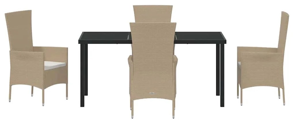 vidaXL Σέτ φαγητού για κήπο με μαξιλάρι 5 pcs Μπεζ συνθετικό ρατάν