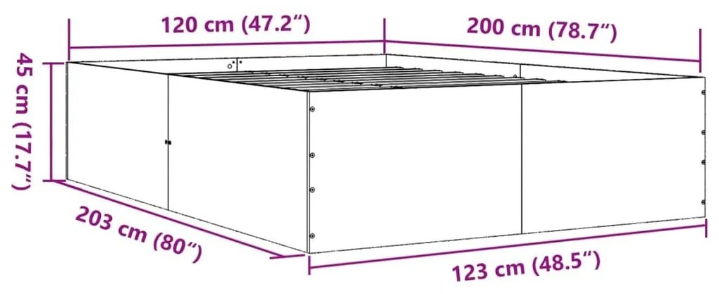 Πλαίσιο Κρεβατιού Γκρι Σκυροδέματος 120x200 εκ. Επεξεργ. Ξύλο - Γκρι