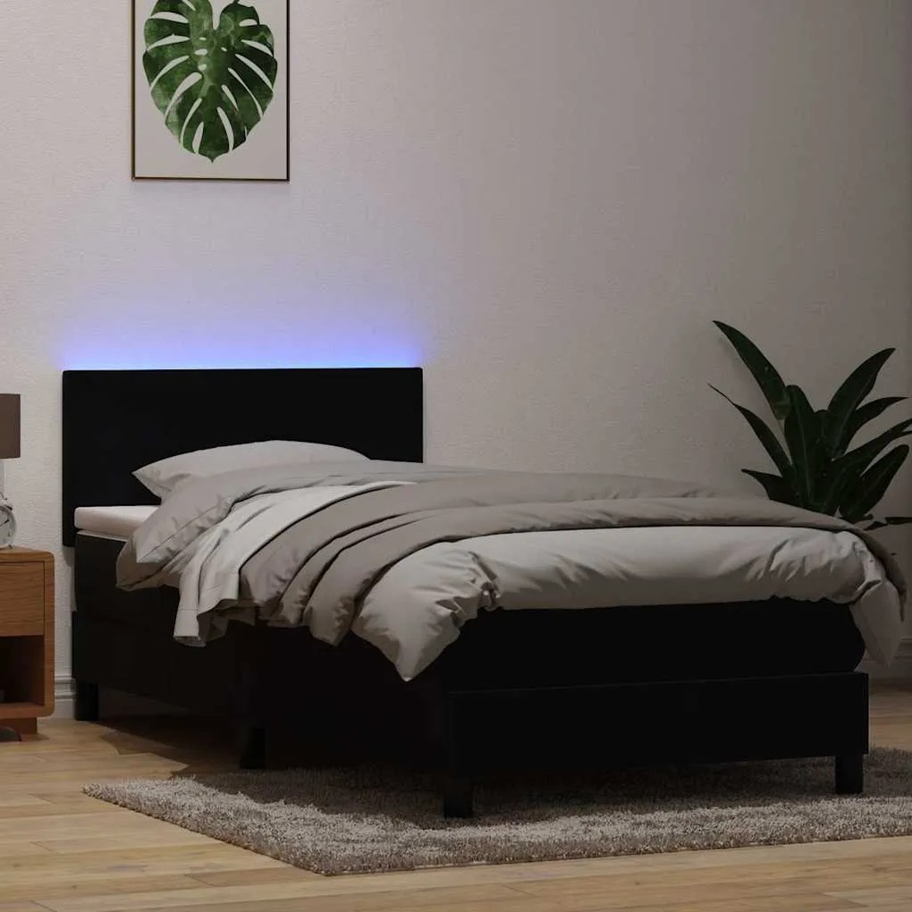 vidaXL Κρεβάτι Boxspring με Στρώμα &amp; LED Μαύρο 90x210 εκ. Βελούδινο