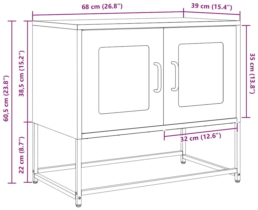 ντουλάπι τηλεόρασης Μαύρο 68x39x60,5cm από χάλυβα ψυχρής έλασης - Μαύρο