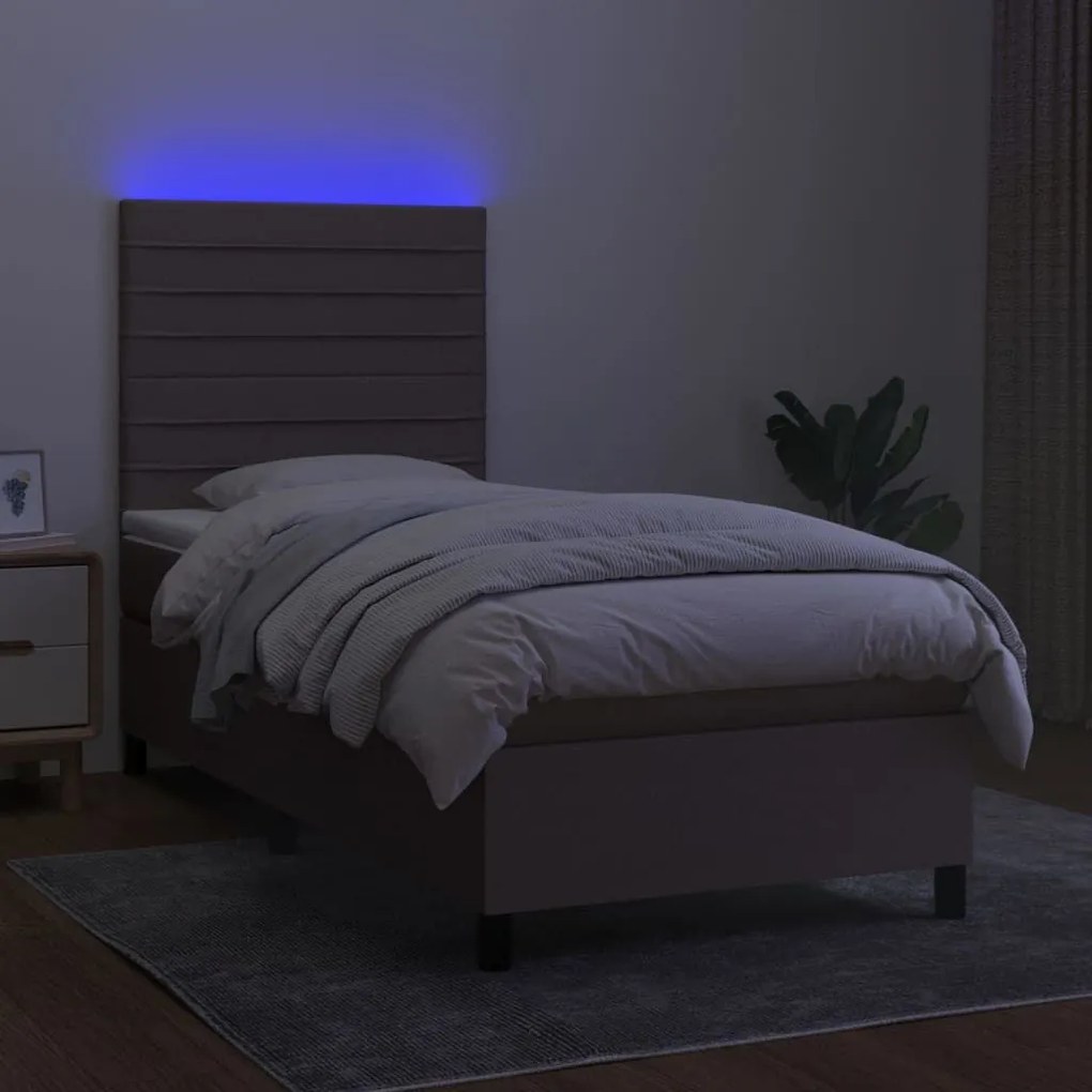 Κρεβάτι Boxspring με Στρώμα &amp; LED Taupe 100x200 εκ. Υφασμάτινο - Μπεζ-Γκρι