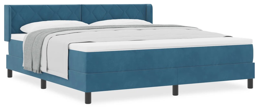 vidaXL Κρεβάτι Box Spring με Στρώμα Σκούρο Μπλε 180x200 εκ. Βελούδο