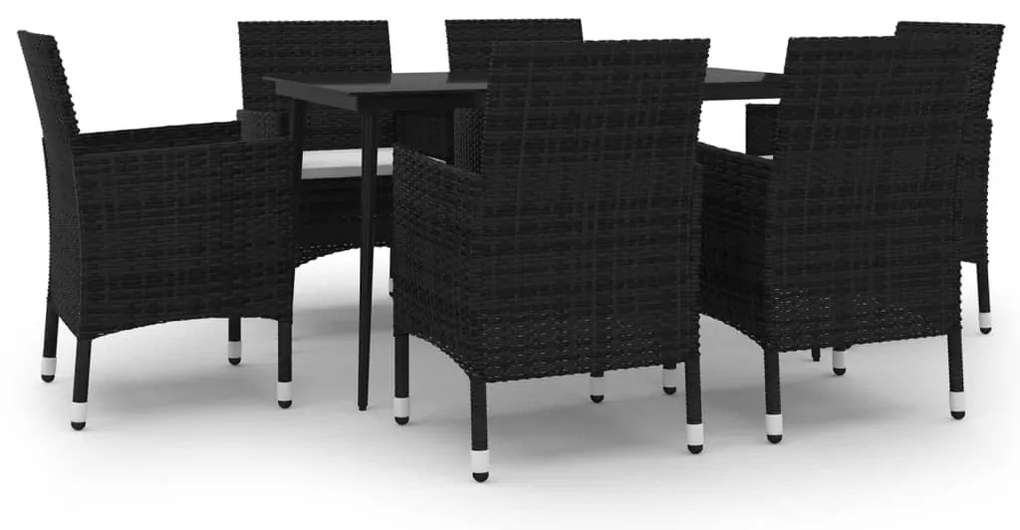 vidaXL Σετ Τραπεζαρίας Κήπου 7 τεμ. Συνθ. Ρατάν / Γυαλί με Μαξιλάρια