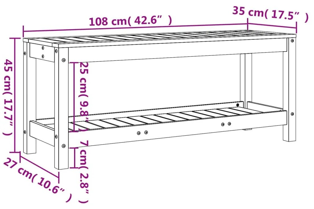 Παγκάκι Κήπου Μαύρο 108 x 35 x 45 εκ. από Μασίφ Ξύλο Πεύκου - Μαύρο