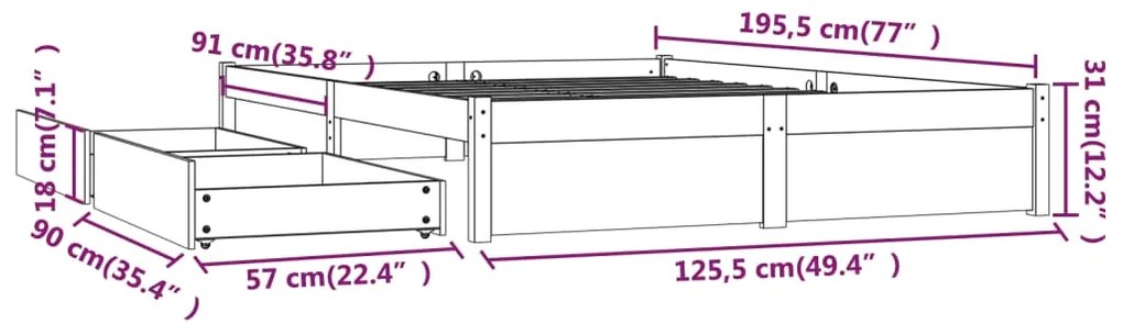 Πλαίσιο Κρεβατιού με Συρτάρια 120x190 εκ. Small Double - Καφέ