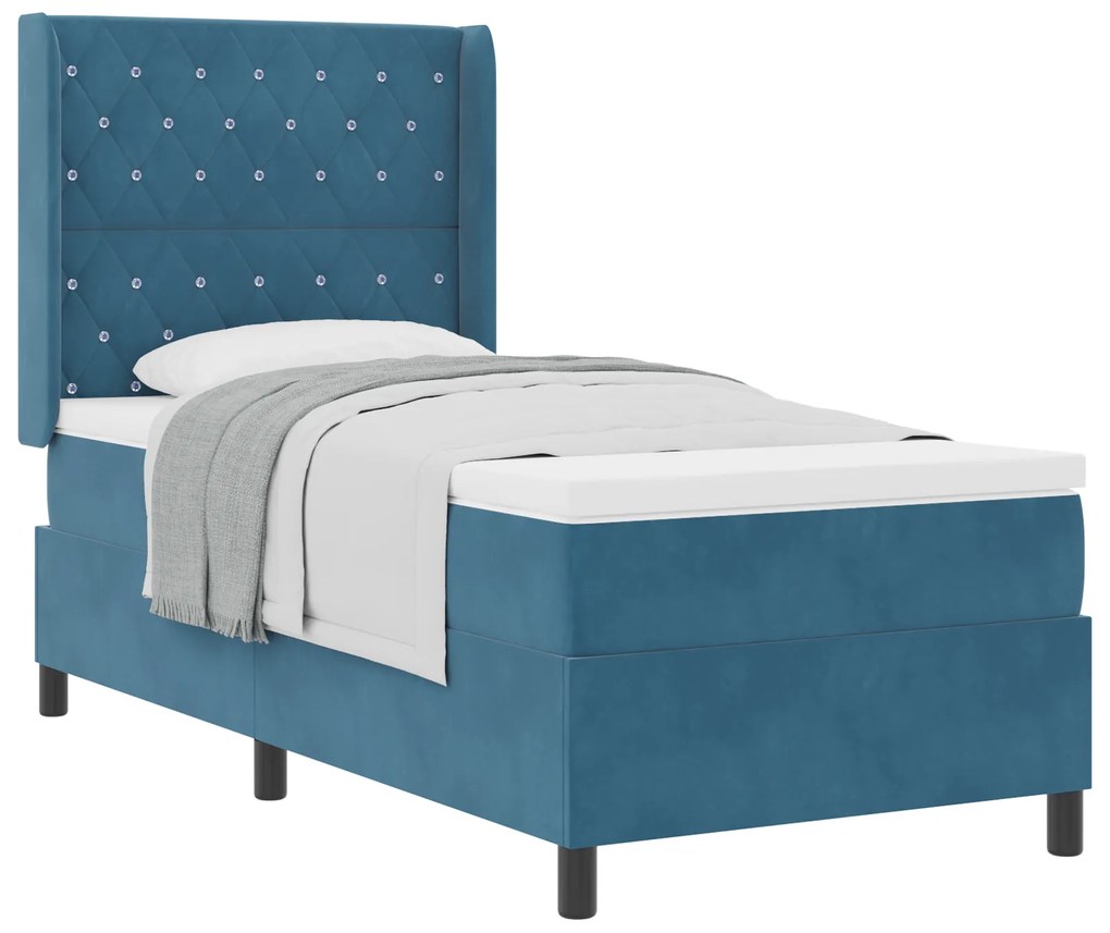 vidaXL Κρεβάτι Box Spring με Στρώμα Σκούρο Μπλε 100x200 εκ Βελούδο