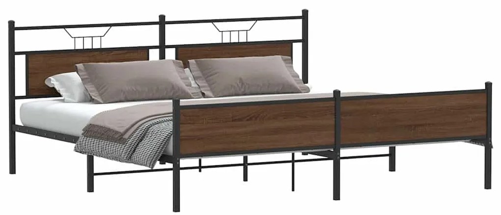 vidaXL Σκελετός Κρεβ. Χωρίς Στρώμα Καφέ Δρυς 193x203 εκ. Μεταλλικό