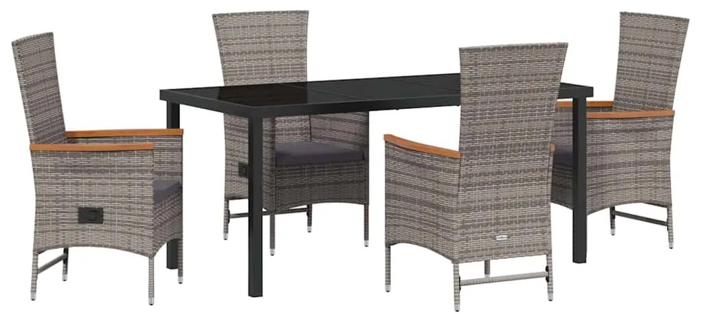 vidaXL Σέτ φαγητού για κήπο με μαξιλάρι 5 pcs Γκρι Πολυ ράταν