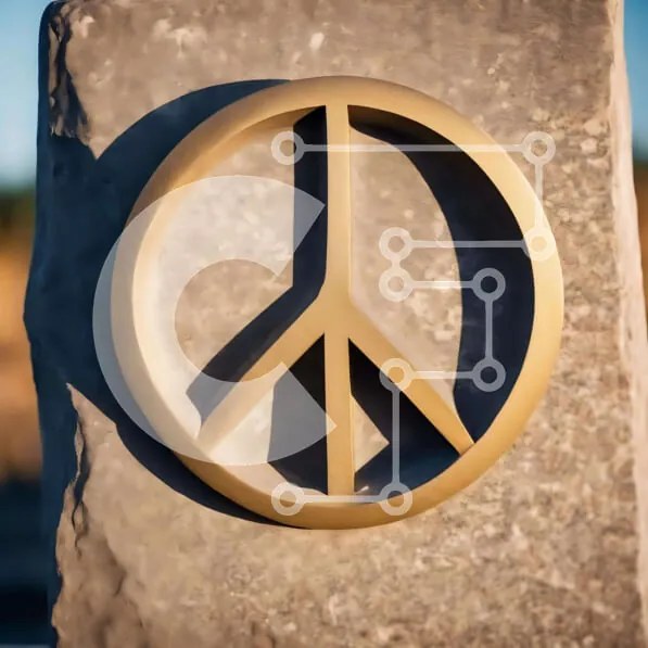 Intra Συλλεκτικό Ξύλινο Παζλ Plywood  4mm - Χρυσό σημάδι ειρήνης στο πέτρινο μνημείο Σε Ξύλινο Κουτί - Διαστάσεις Puzzle: 10x10 cm – 25 κομμάτια