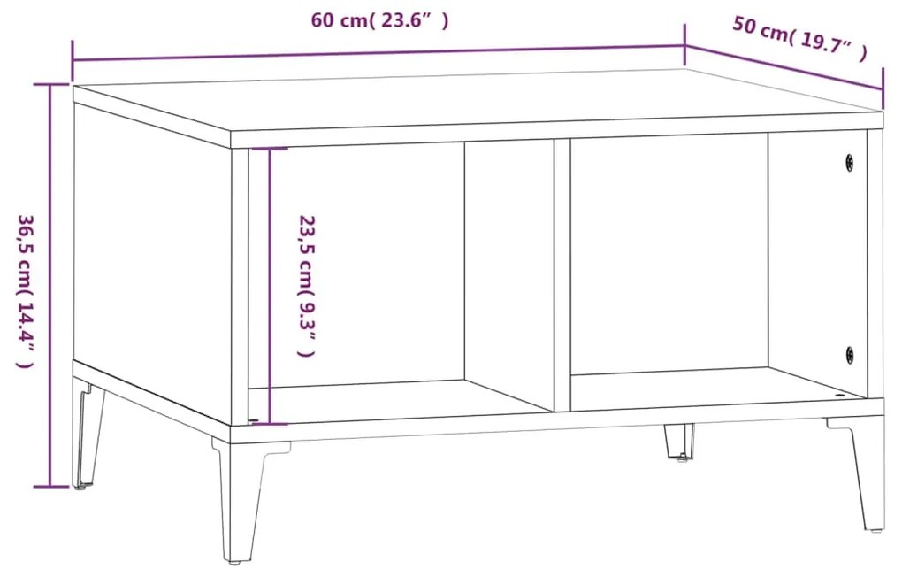 Τραπεζάκι Σαλονιού Sonoma Δρυς 60x50x36,5εκ. Επεξεργασμένο Ξύλο - Καφέ