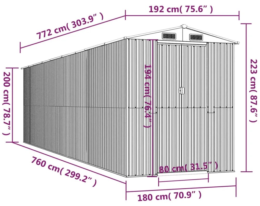 Αποθήκη Κήπου Πράσινη 192x772x223 εκ. Γαλβανισμένο Ατσάλι - Πράσινο