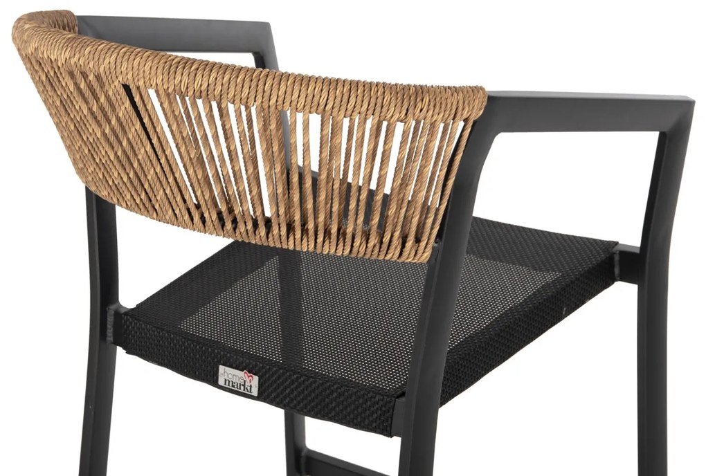 Σκαμπό Μπαρ C5892.05 Αλουμινίου Μαύρο με Μπέζ Rattan & Textline 56x58x105Y εκ. 56x58x105 εκ.