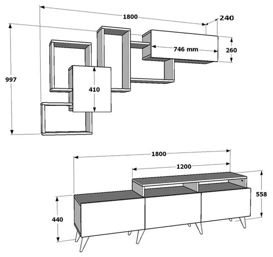 Σύνθετο σαλονιού Aticus pakoworld φυσικό-λευκό 180x37x156εκ