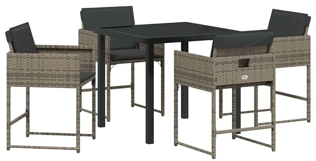 vidaXL Σέτ φαγητού για κήπο με μαξιλάρι 5 pcs Γκρι Πολυ ράταν
