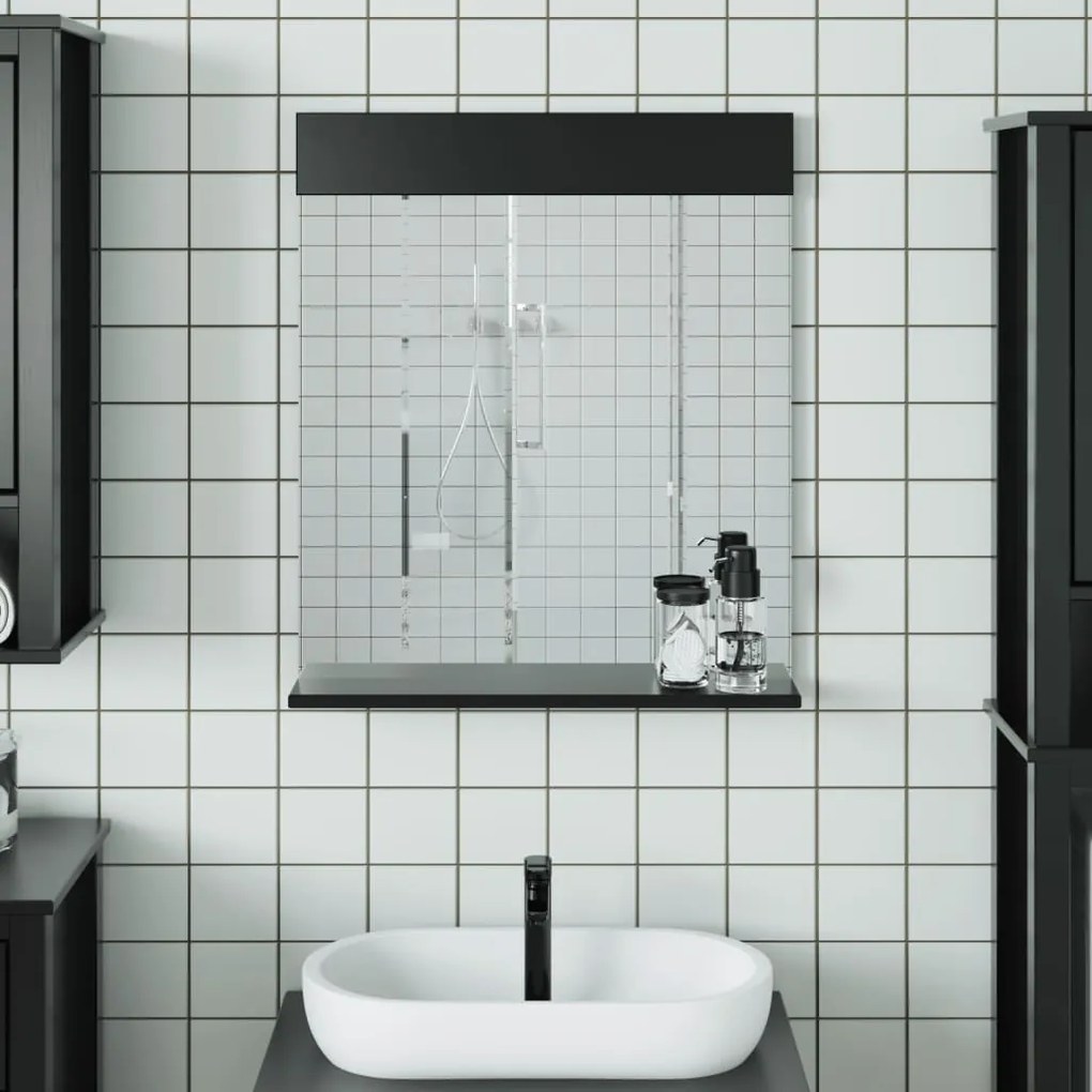 vidaXL Καθρέφτης Μπάνιου με Ράφι BERG Μαύρο 60x12x70 εκ. Μασίφ Ξύλο