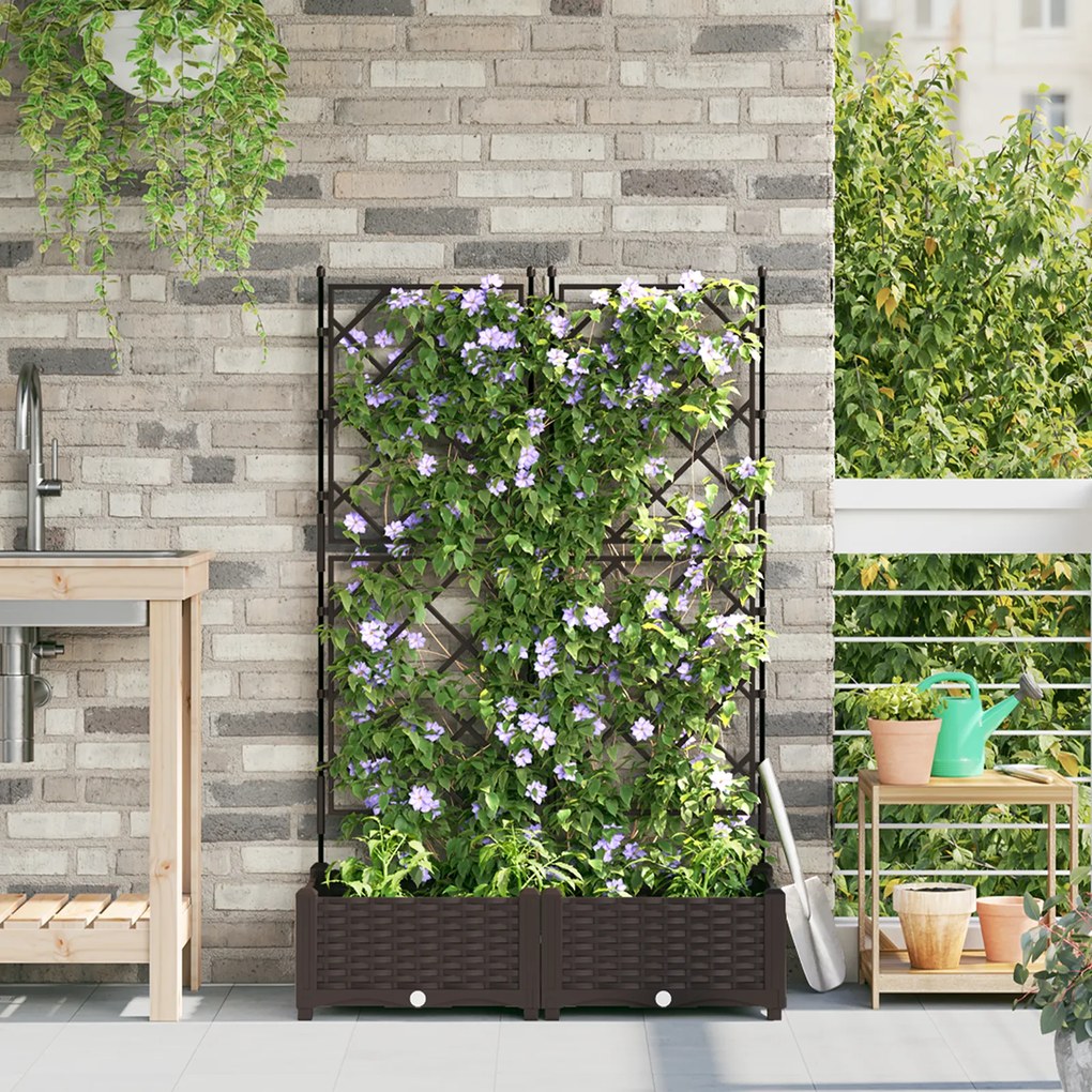 vidaXL Φυτευτής Κήπου με Πέταλο 2 τμχ Καφέ 80x40x125.5 εκ