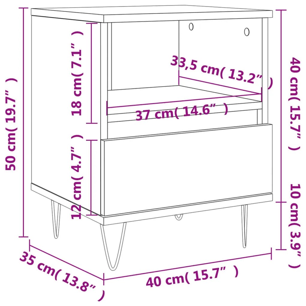 Κομοδίνα 2 τεμ. Γκρι Σκυροδέματος 40x35x50 εκ. Επεξεργ. Ξύλο - Γκρι