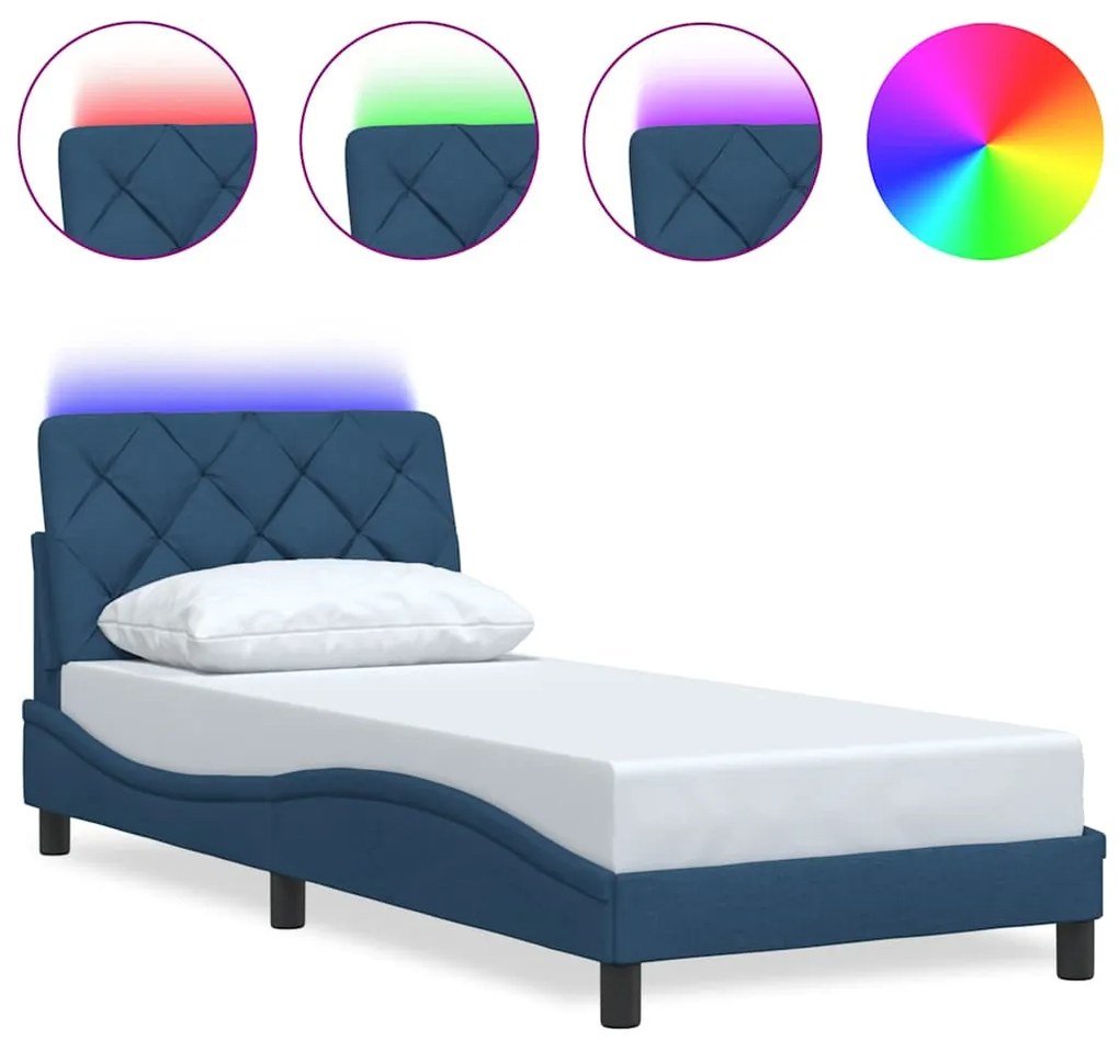 vidaXL Σκελετός Κρεβατιού με LED Χωρίς Στρώμα Μπλε 90x200 εκ.