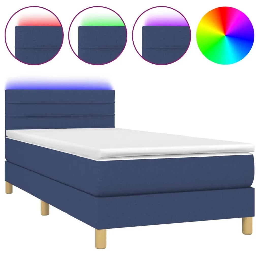 ΚΡΕΒΑΤΙ BOXSPRING ΜΕ ΣΤΡΩΜΑ &amp; LED ΜΠΛΕ 90X200 ΕΚ. ΥΦΑΣΜΑΤΙΝΟ 3133771