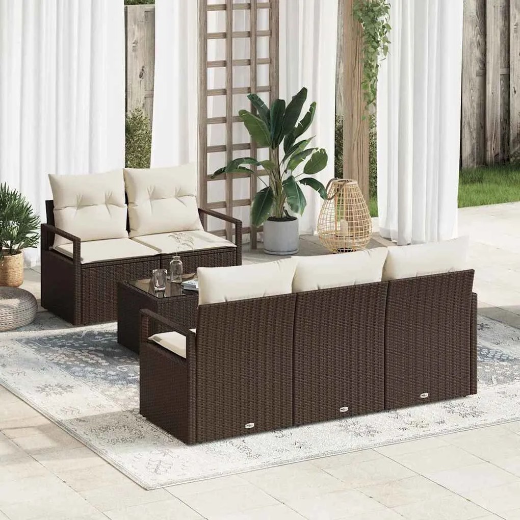 vidaXL Σετ Καναπέ Κήπου με μαξιλάρι 6 pcs Καφέ, Κρέμα 55 x 55 x 37 εκ