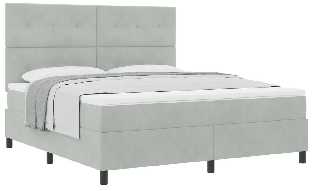 vidaXL Κρεβάτι Box Spring με Στρώμα Ανοιχτό Γκρι Super King Βελούδινο